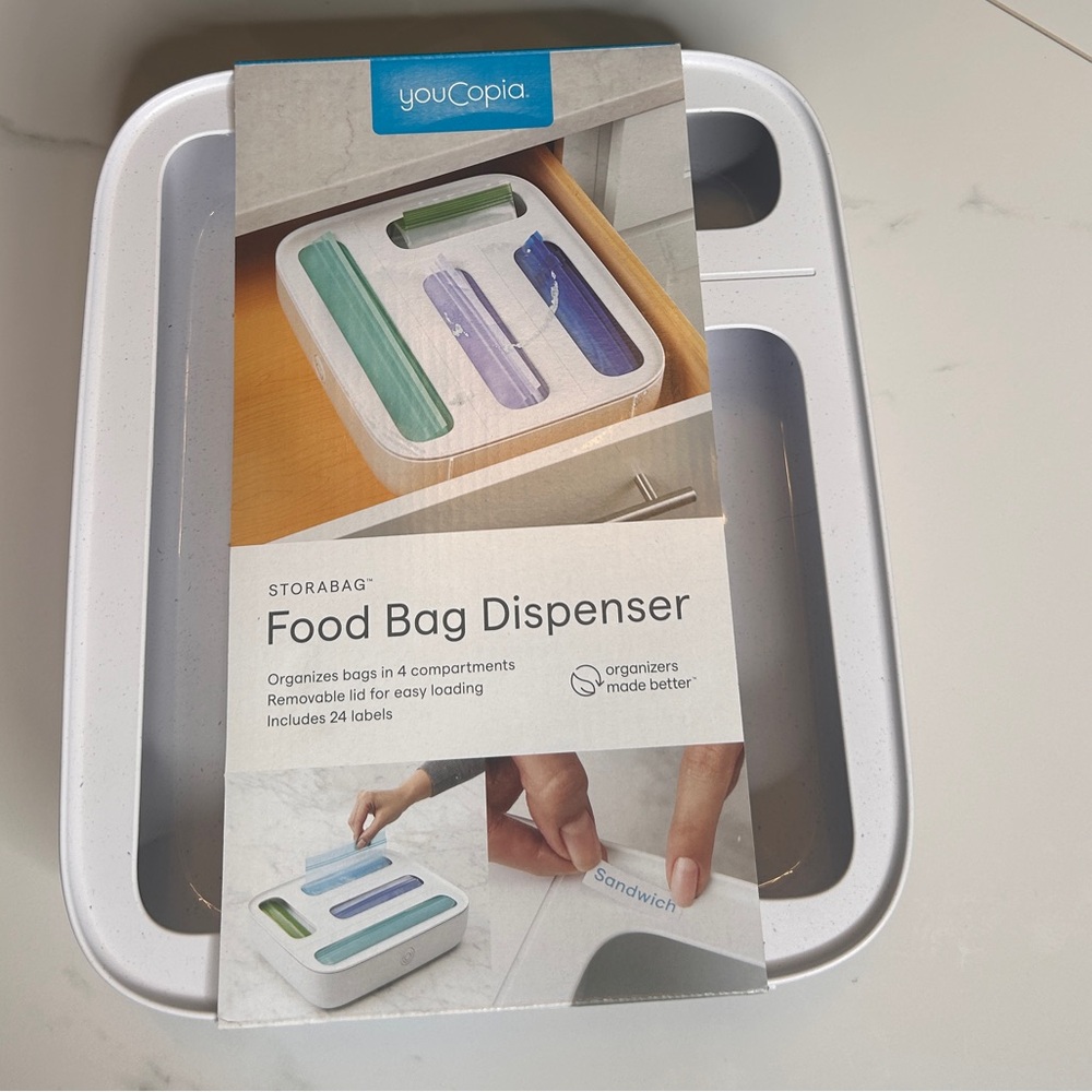 Youcopia 4-Slot Plastic Sandwich Bag Dispenser - White Kitchen Storage Organizer - Picture 4 of 6